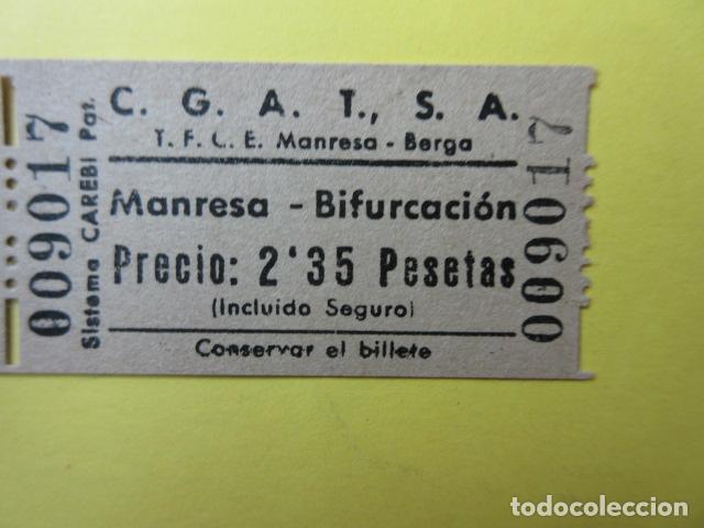 Coleccionismo Billetes de transporte: REF-CS-001 - BILLETE EMPRESA C.G.A.T.S.A. CGATSA - MANRESA BIFURCACION CAREBI T.F.C.E. MANRESA BERGA