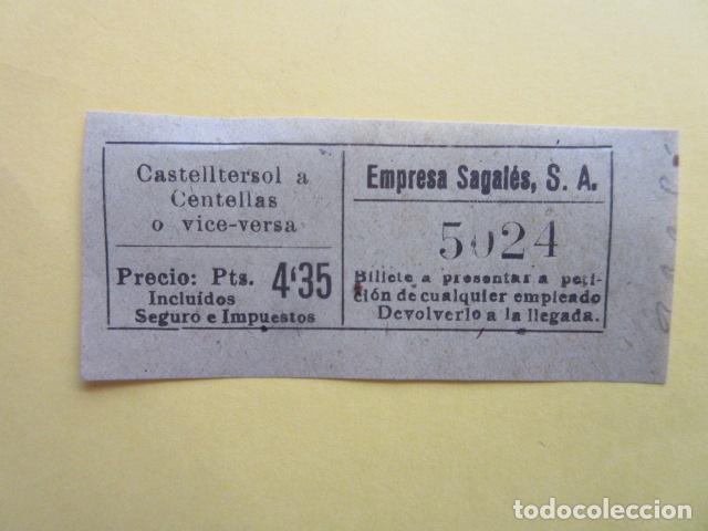 Colecionismos Bilhetes de Transporte: REF-CS-001 - BILLETE EMPRESA SAGALES CASTELLTERSOL CENTELLAS