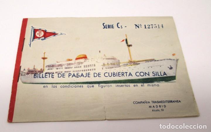 Sammeln von Fahrkarten: Pasaje de la C&iacute;a. Trasmediterr&aacute;nea - Trayecto Palma-Ciudadela 26-5-1956