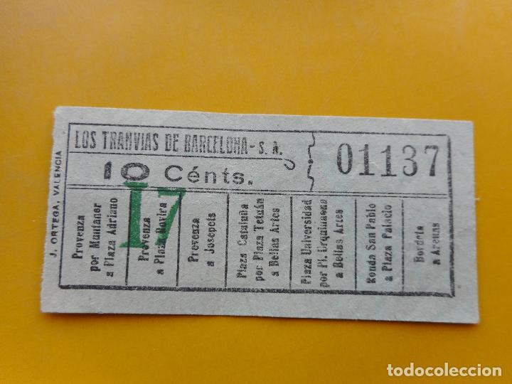 Sammeln von Fahrkarten: ANTIGUO BILLETE.LOS TRANVIAS DE BARCELONA S.A 10 CENTIMOS.