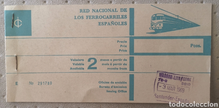 Collectionnisme Billets de transport: Billete de Tren - Red Nacional de los Ferrocarriles Espa&ntilde;oles - Santander (Cantabria) 1969