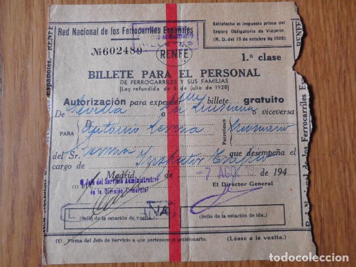 Colecionismos Bilhetes de Transporte: ANTIGUO BILLTE PARA EL PERSONAL.FERROCARRIL.RENFE.MADRID 1941