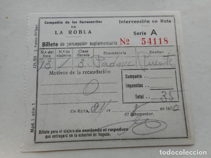 Colecionismos Bilhetes de Transporte: ANTIGUO BILLETE DE TREN.FERROCARRIL. LA ROBLA.BILBAO 1970
