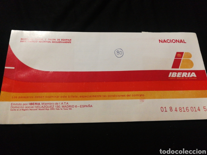 Collectionnisme Billets de transport: IBERIA, A&Ntilde;O 1980, BILLETE DE AVI&Oacute;N Y TARJETA EMBARQUE LAS PALMAS(&Uacute;LTIMA FOTO)