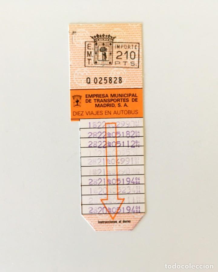 Collectionnisme Billets de transport: TARJETA BONO B&Uacute;S DE 10 VIAJES E.M.T. EMPRESA MUNICIPAL TRANSPORTES DE MADRID - A&Ntilde;OS 80, 210 PESETAS