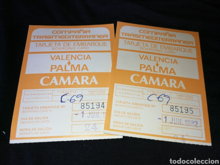 Sammeln von Fahrkarten: TRANSMEDITERRANEA, VALENCIA-PALMA, TARJETAS DE EMBARQUE.