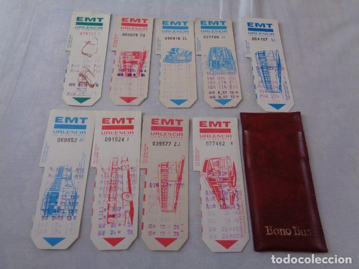 Sammeln von Fahrkarten: LOTE 9 BILLETES DE TRANSPORTE DE AUTOB&Uacute;S BONOBUS EMT VALENCIA + FUNDA PARA GUARDARLOS