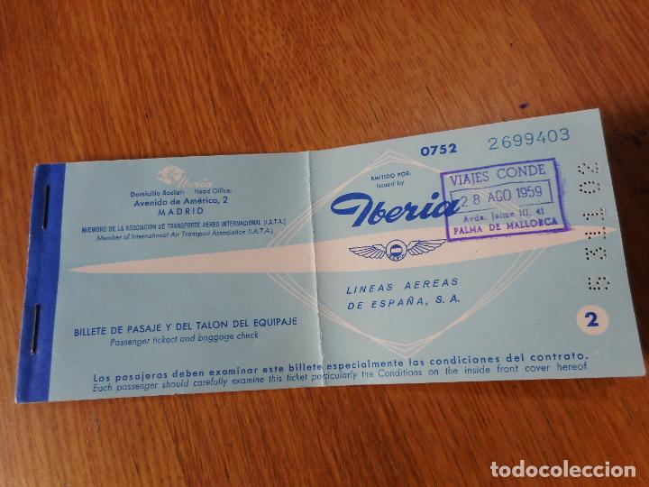 Sammeln von Fahrkarten: ANTIGUO BILLETE.IBERIA.LINEAS AEREAS ESPA&Ntilde;A.VIAJES CONDE.MALLORCA.1959. PALMA-BARCELONA