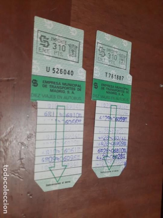 Collectables Transport Tickets: 2 BONO BUS MADRID. EMT 310 PESETAS. TARJETA RESISTIVA. USADO. BUEN ESTADO