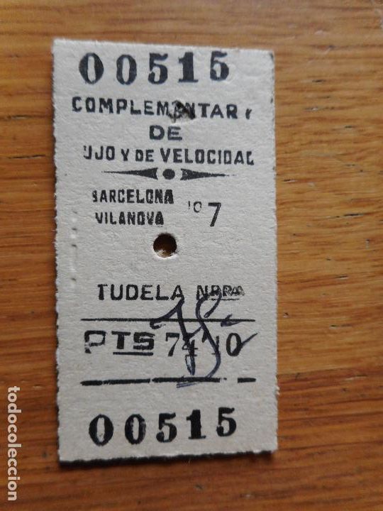 Sammeln von Fahrkarten: ANTIGUO BILLETE.TREN.FERROCARRIL.BARCELONA VILANOVA-TUDELA NAVARRA.1958