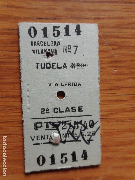 Sammeln von Fahrkarten: ANTIGUO BILLETE.TREN.FERROCARRIL.BARCELONA VILANOVA-TUDELA NAVARRA VIA LERIDA. 1958
