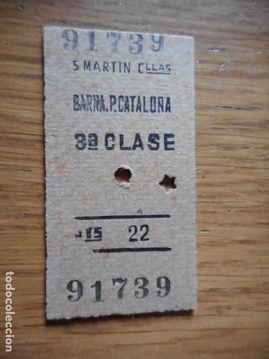 Sammeln von Fahrkarten: ANTIGUO BILLETE.TREN.FERROCARRIL.MARTIN CLLAS-BARCELONA PLAZA CATALU&Ntilde;A. 1961