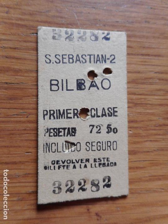 Sammeln von Fahrkarten: ANTIGUO BILLETE.TREN.FERROCARRIL.SAN SEBASTIAN-BILBAO PRIMERA CLASE. 1962
