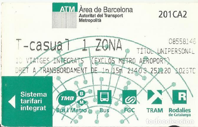 Colecionismos Bilhetes de Transporte: ATM. T-casual. 1 zona. 2020. Barcelona. Transport Metropolit&agrave;. 5,5x8,5 cm. 10 viatges.