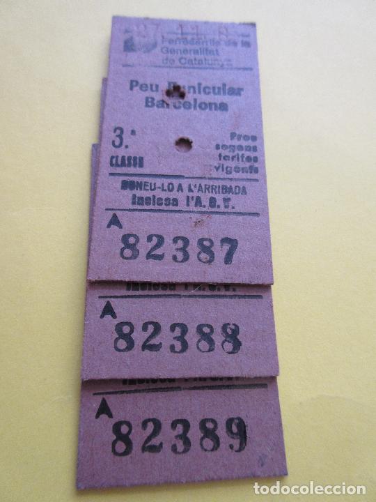 Sammeln von Fahrkarten: LOTE 3 BILLETES EDMONSON NUMEROS CONSECUTIVOS FERROCARRIL GENERALIDAD PEU FUNICULAR BARCELONA