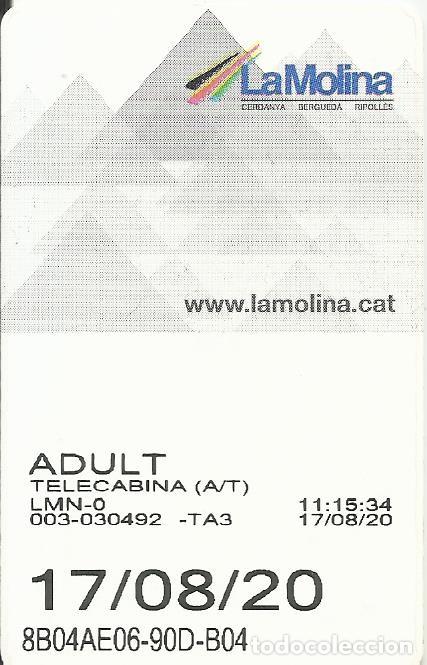 Colecionismos Bilhetes de Transporte: La Molina. Entrada Telecabina. 2020. Estaci&oacute;n de esqu&iacute;. Adulto. 8,5x5,5 cm.