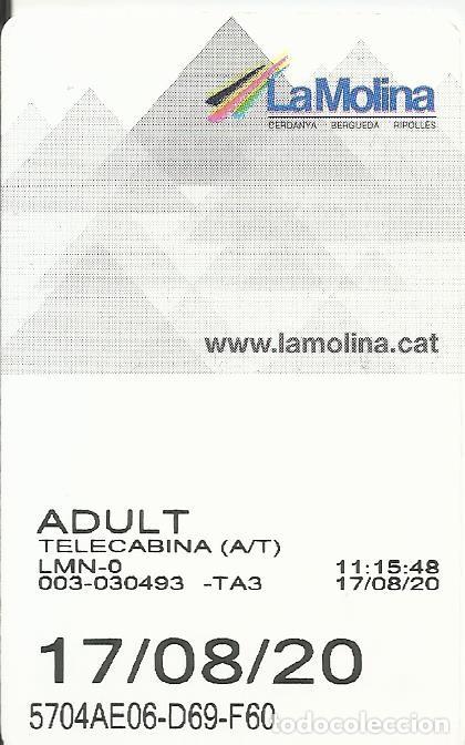 Colecionismos Bilhetes de Transporte: La Molina. Entrada Telecabina. 2020. Estaci&oacute;n de esqu&iacute;. Adulto. 8,5x5,5 cm.