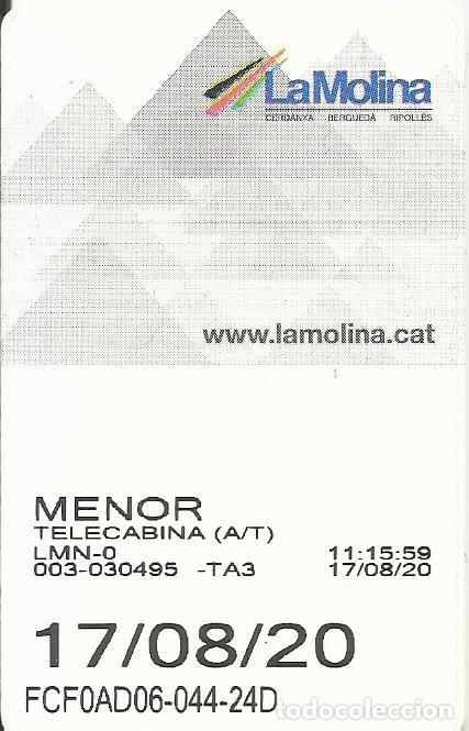 Colecionismos Bilhetes de Transporte: La Molina. Entrada Telecabina. 2020. Estaci&oacute;n de esqu&iacute;. Menor. 8,5x5,5 cm.