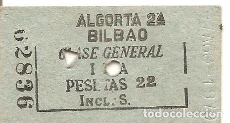 Collectionnisme Billets de transport: BILLETE DE TRANSPORTE, FERROCARRIL, EDMONDSON, ALGORTA 2&ordf;-BILBAO, CLASE GENERAL-IDA, A&Ntilde;OS 70/80