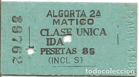 Coleccionismo Billetes de transporte: BILLETE DE TRANSPORTE, FERROCARRIL, EDMONDSON, ALGORTA 2&ordf;--MATICO, CLASE UNICA, A&Ntilde;OS 70/80