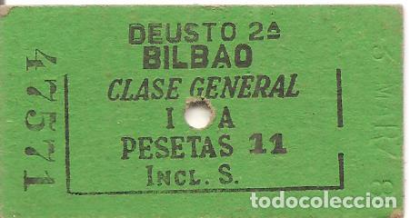 Collectionnisme Billets de transport: BILLETE DE TRANSPORTE, FERROCARRIL, EDMONDSON, DEUSTO 2&ordf;--BILBAO, CLASE GENERAL, A&Ntilde;OS 70/80