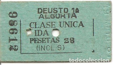 Collectionnisme Billets de transport: BILLETE DE TRANSPORTE, FERROCARRIL, EDMONDSON, DEUSTO 1&ordf;--ALGORTA, CLASE &Uacute;NICA, A&Ntilde;OS 70/80