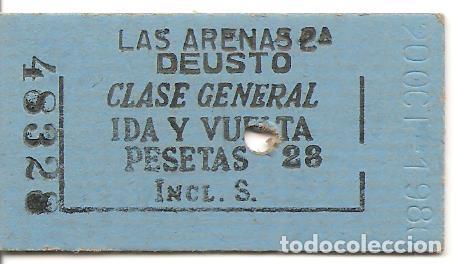 Collectables Transport Tickets: BILLETE DE TRANSPORTE, FERROCARRIL, EDMONDSON, LAS ARENAS 2&ordf;--DEUSTO, CLASE GENERAL, A&Ntilde;OS 70/80