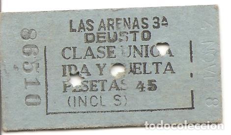 Coleccionismo Billetes de transporte: BILLETE DE TRANSPORTE, FERROCARRIL, EDMONDSON, LAS ARENAS 3&ordf;--DEUSTO, CLASE &Uacute;NICA, A&Ntilde;OS 70/80
