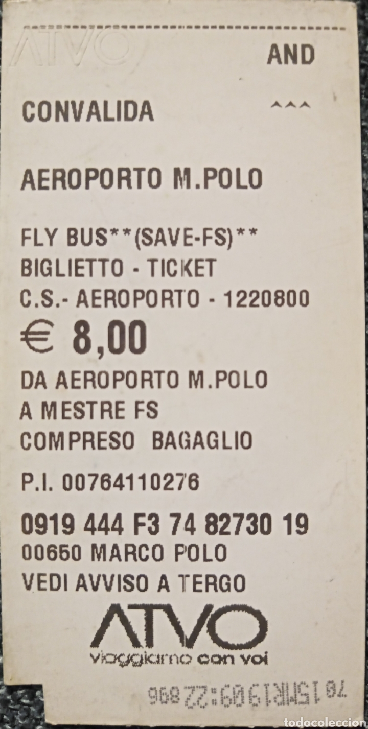 Collectionnisme Billets de transport: TICKET TRANSPORTE AL AEROPUERTO MARCO POLO DE VENECIA