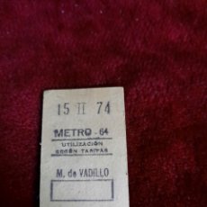 Coleccionismo Billetes de transporte: BILLETE DE METRO MADRID ESTACION MARQUES DE VADILLO 1974. Lote 287415503