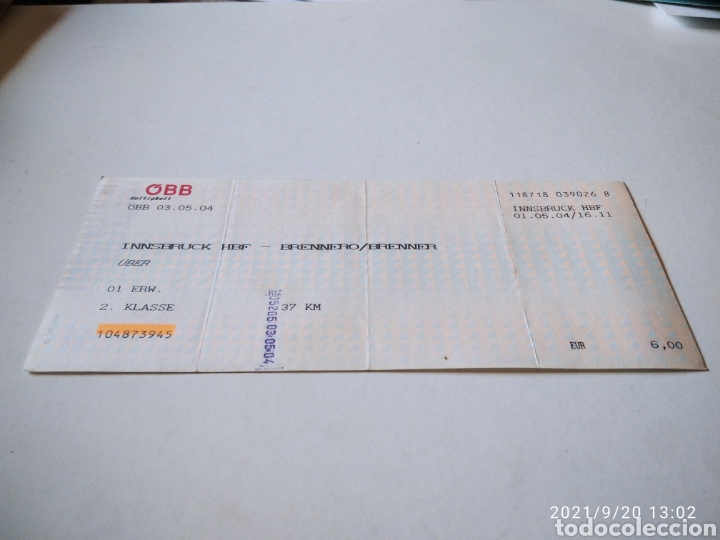 Collectionnisme Billets de transport: Billete de tren Alem&aacute;n Innsbruck-Brennero