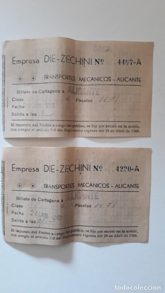 Collectionnisme Billets de transport: 2 BILLETES DE TRANSPORTE. Empresa DIE-ZECHINI. Billete de Cartagena a Alicante. A&ntilde;o 1940