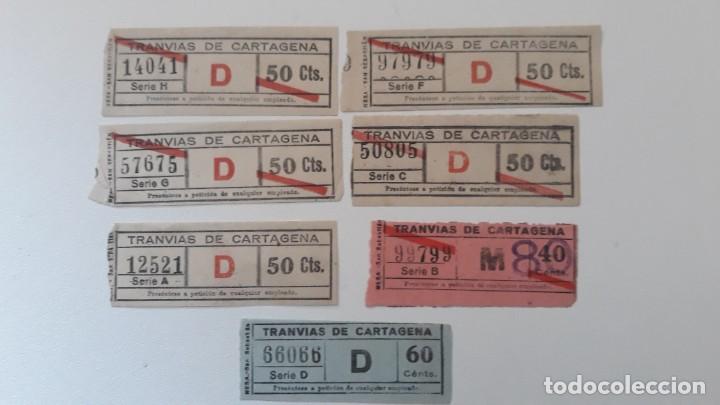 Collectionnisme Billets de transport: LOTE DE 7 BILLETES DE LA COMPA&Ntilde;IA DE TRANVIAS DE CARTAGENA. A&Ntilde;OS 40/50. (Ver numeraciones)