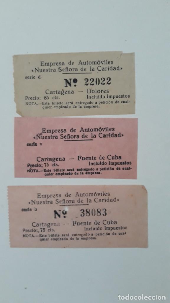 Collectionnisme Billets de transport: 3 BILLETES DE TRANSPORTE. Empresa de autom&oacute;viles Nuestra Se&ntilde;ora de la Caridad. Cartagena, A&ntilde;os 50/60