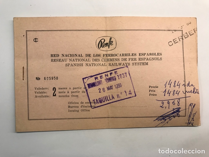 Collectionnisme Billets de transport: RENFE, Billetes de Transporte.. Barcelona a Francia (a.1966)