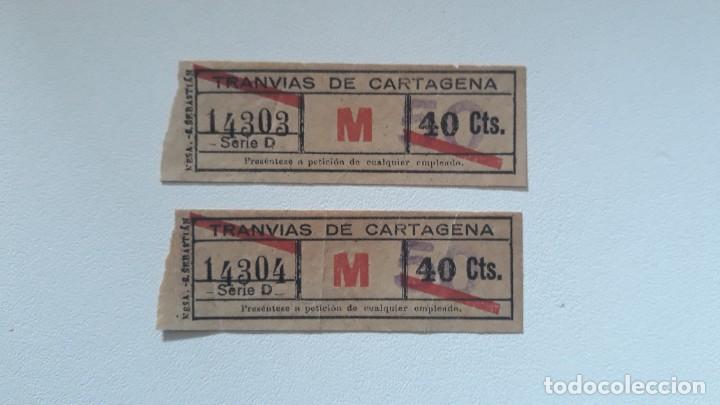 Collectionnisme Billets de transport: 2 BILLETES DE LA COMPA&Ntilde;IA DE TRANVIAS DE CARTAGENA. A&Ntilde;OS 40/50. (correlativos).