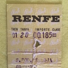 Coleccionismo Billetes de transporte: BILLETE TREN RENFE SAN FRANCISCO DE LOJA GRANADA 1986. Lote 290605393