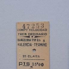 Coleccionismo Billetes de transporte: BILLETE TREN BARCELONA VALENCIA 2° CLASE TREN 751 ORDINARIO 1953