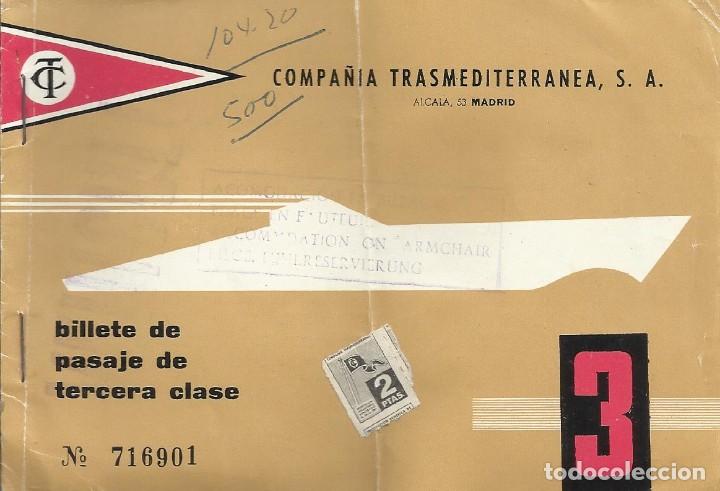 Colecionismos Bilhetes de Transporte: Compa&ntilde;&iacute;a Transmediterranea. Billete de pasaje de tercera clase. 10x15 cm. A&ntilde;os 60.