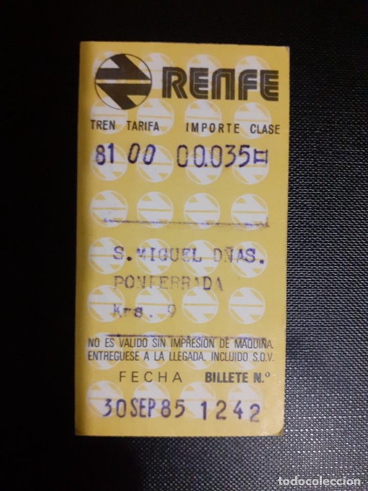 Coleccionismo Billetes de transporte: Billete antiguo de Renfe San Miguel de las Due&ntilde;as - Ponferrada 1985