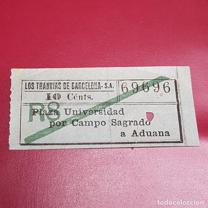 Sammeln von Fahrkarten: BILLETE DE TRANVIA BARCELONA - 10 CTS - UNIVERSIDAD A ADUANA - CAPICUA 69696