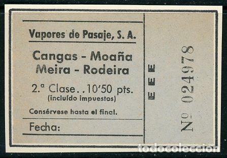 Collectionnisme Billets de transport: BILLETE DE VAPORES DE PASAJE, S.A. // CANGAS- MOA&Ntilde;A - MEIRA - RODEIRA // S29