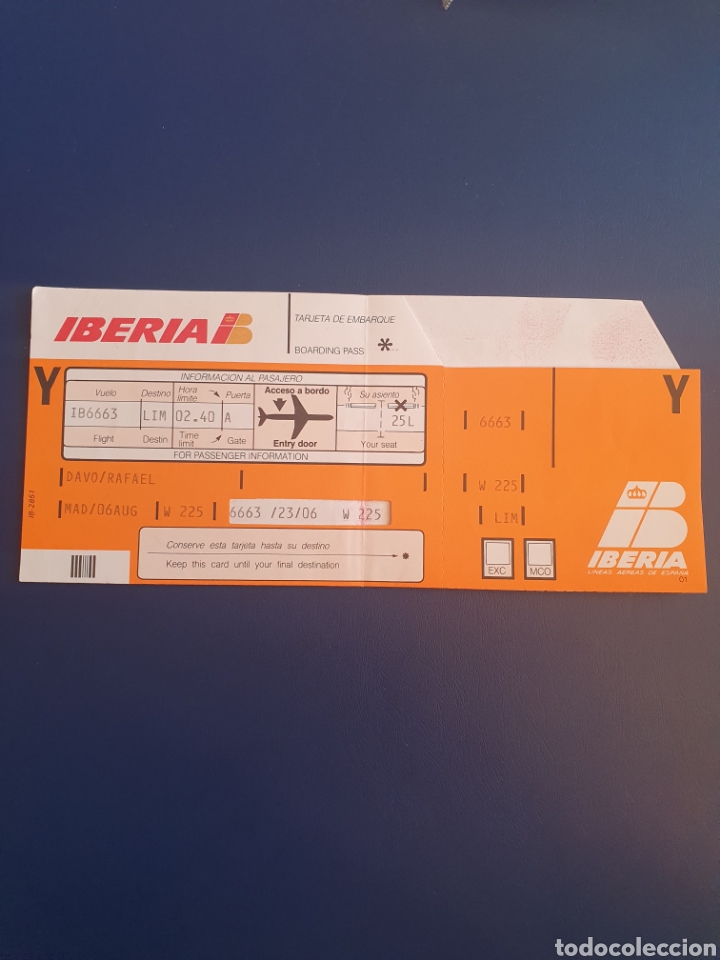 Colecionismos Bilhetes de Transporte: BILLETE AVI&Oacute;N IBERIA MADRID TARJETA DE EMBARQUE