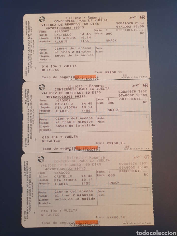 Colecionismos Bilhetes de Transporte: BILLETE RENFE ATOCHA PREFERENTE + FACTURA PAGO CORTE INGL&Eacute;S