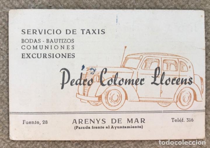 Colecionismos Bilhetes de Transporte: Tarjeta publicidad Servicio de Taxis - Arenys de Mar (Barcelona) - Horario de Trenes A&ntilde;o 1956