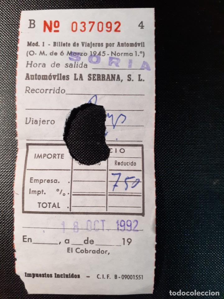 Colecionismos Bilhetes de Transporte: Billete Autob&uacute;s Autom&oacute;viles La Serrana Soria 1992 Transporte