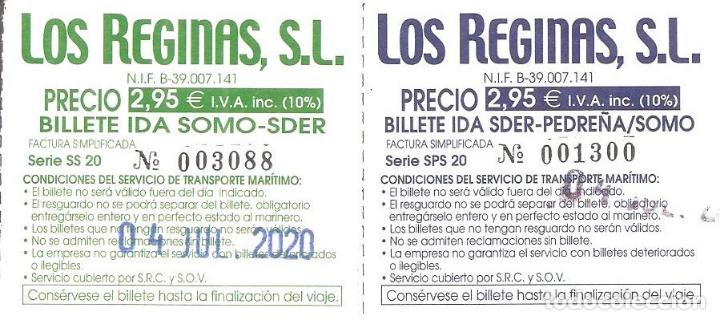 Colecionismos Bilhetes de Transporte: BILLETE, BARCO LOS REGINAS, BILLETE DE IDA SOMO A SANTANDER Y DE SANTANDER A SOMO