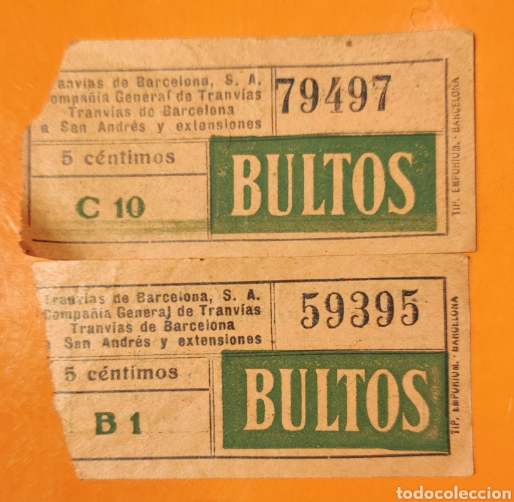 Colecionismos Bilhetes de Transporte: Dos billetes TRANV&Iacute;AS de BARCELONA a San Andr&eacute;s y extensiones- BULTOS- CAPIC&Uacute;A 79497-59395