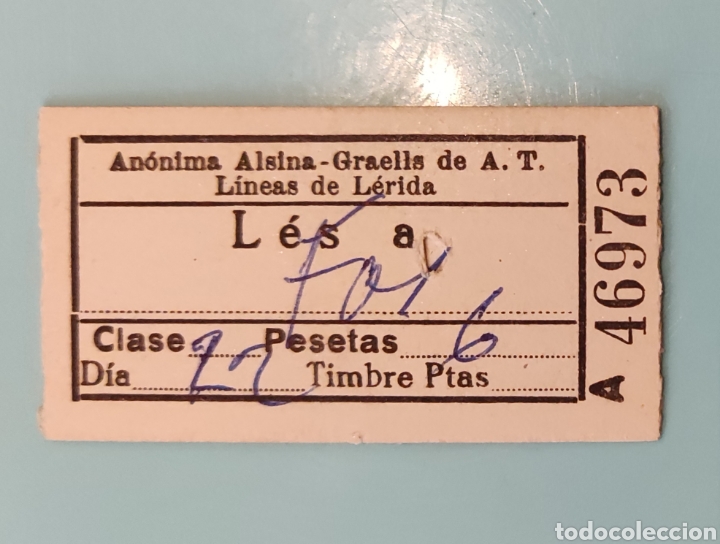 Colecionismos Bilhetes de Transporte: Billete antiguo An&oacute;nima ALSINA-GRAELLS de A.T. L&iacute;neas de L&eacute;rida. L&eacute;s a Foi
