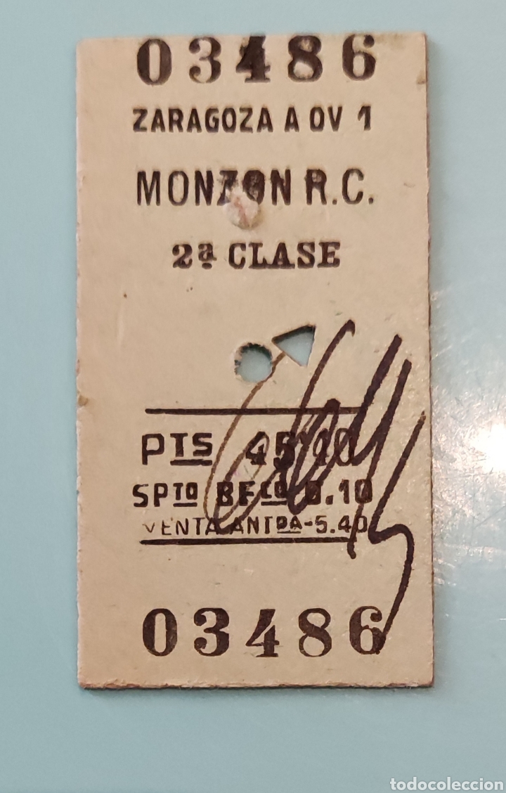 Colecionismos Bilhetes de Transporte: Billete antiguo ZARAGOZA A OV 1 MONZ&Oacute;N R.C. 2da clase